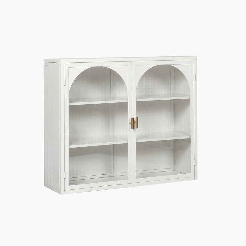 Modern Two-door Wall Cabinet with Featuring Three-tier Storage, White