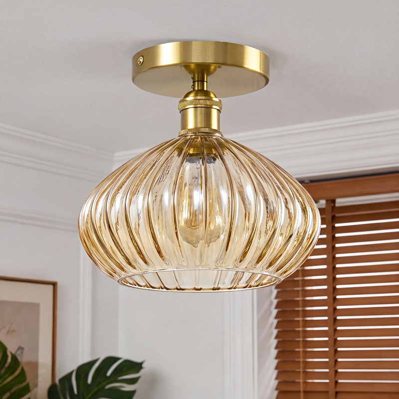 7.99" Glass Semi Flush Mount, Amber