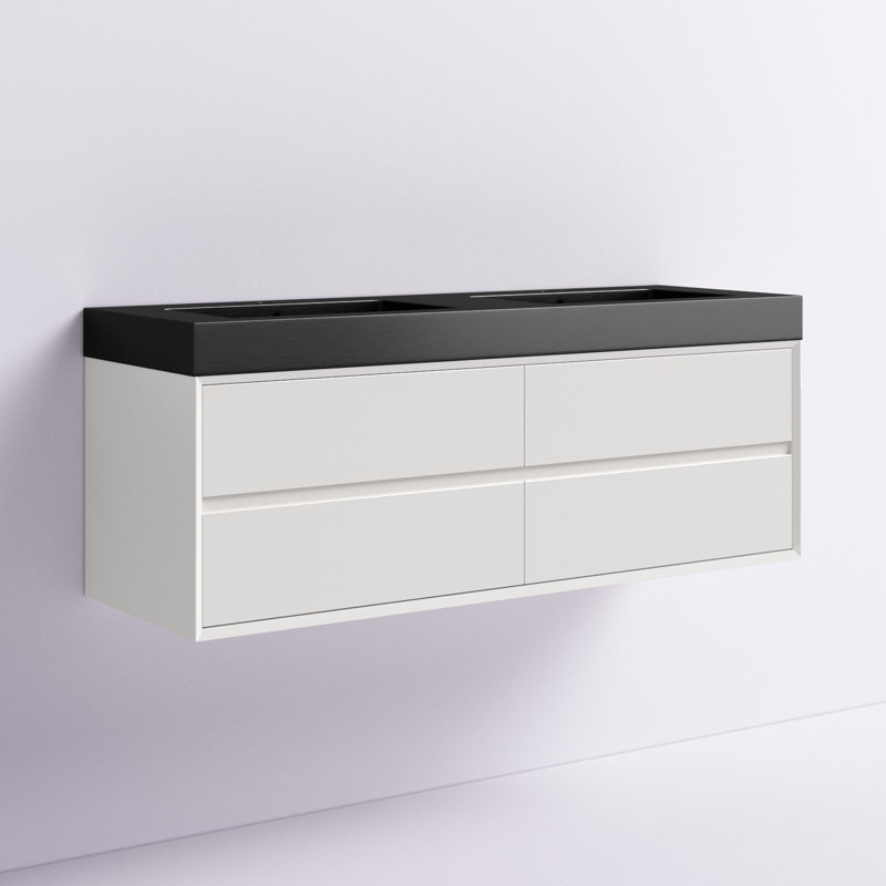 Golitz 59'' Double Bathroom Vanity with Stainless Steel Top, Glossy White