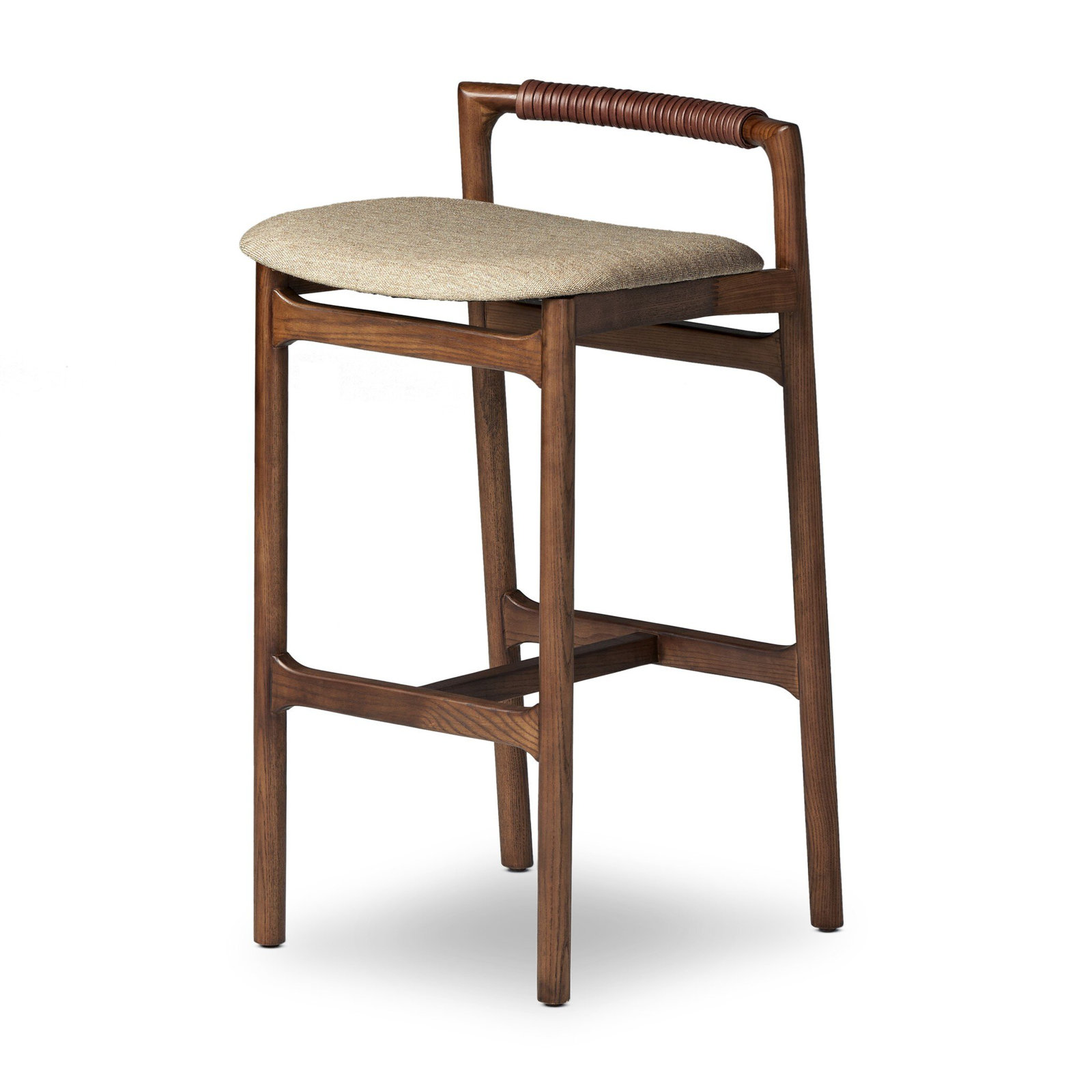 Solene Leather Stool, Bar Stool (30" Seat Height), Alcala Wheat/Polyester Blend, Sienna Brown
