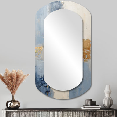 Beige And Gold Minimalism Scandinavian II - Scandinavian Asymmetrical Decorative Mirror, Scandinavian Cylinder Large Wall Mirror, Printed Metal Art