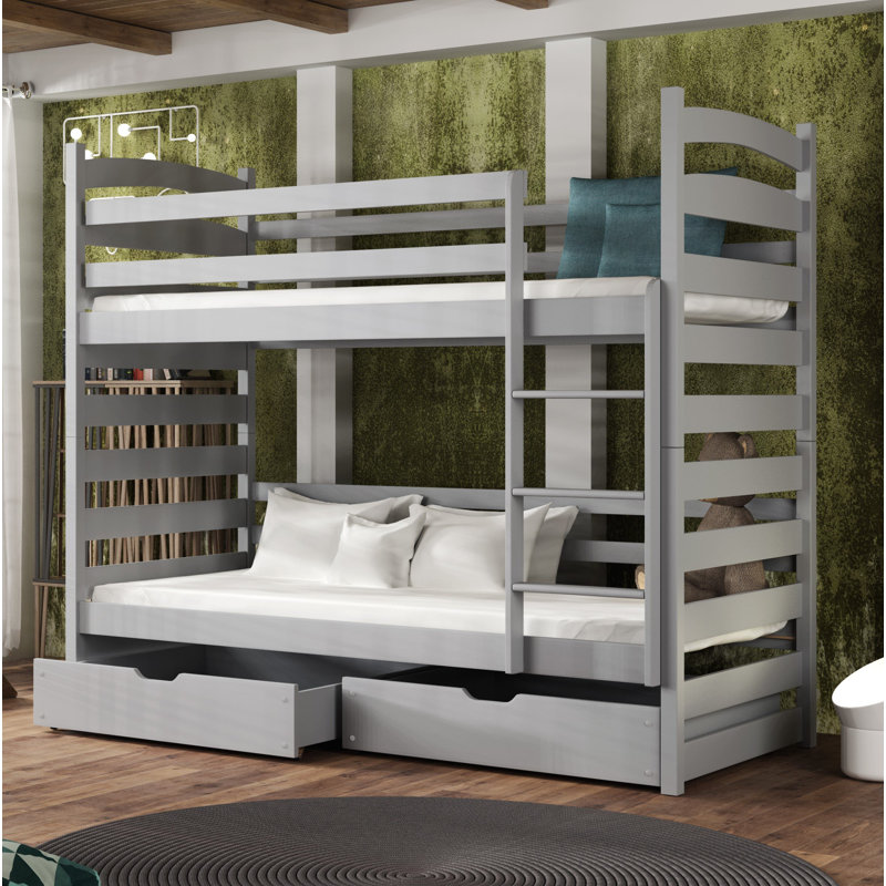 Candace Bunk Bed with Storage Included with Built-in Ladder Included, Grey