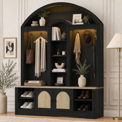 Armoire d'entrée multifonctionnelle incurvée avec porte-chaussures, cintres et crochets pour des solutions de rangement modernes