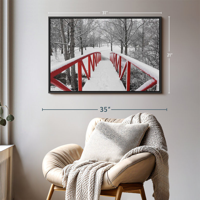 Impression sur toile rouge avec neige, H 21 po x l 31 po