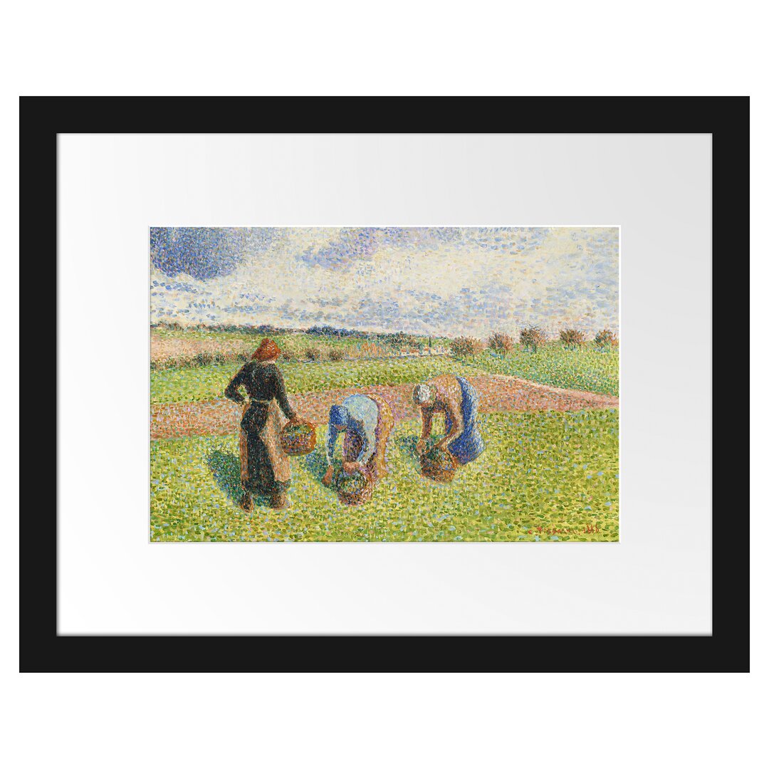 Gerahmter Kunstdruck Paysannes Ramassant Des Herbes Érag von Camille Pissarro