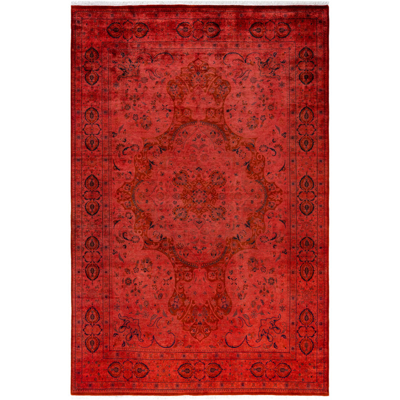Tapis rose en laine noué à la main Copes 6 pi 1 po x 9 pi 0 po Copes