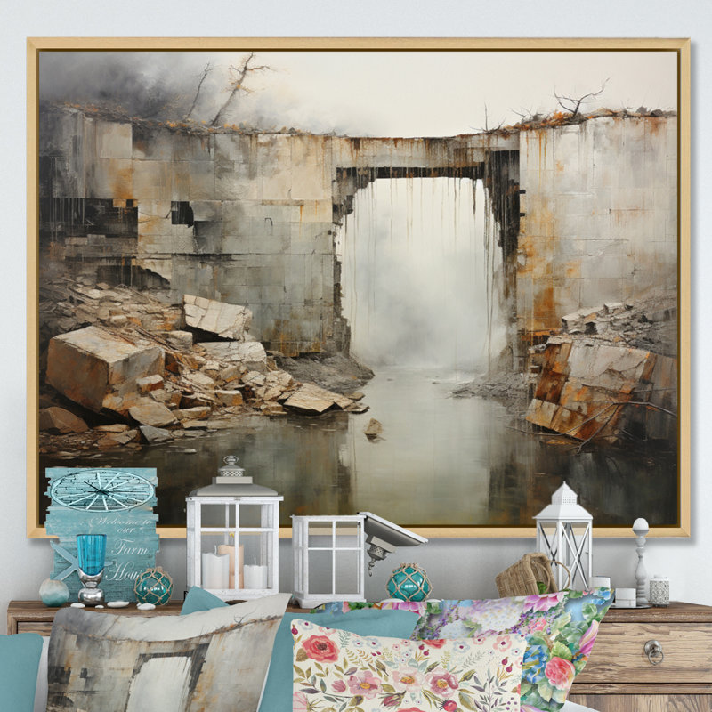 Impression sur toile, "Minimalisme Bridge Power", Cadre naturel flottant, 30" H x 40" W