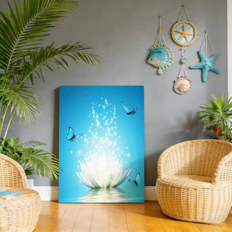 Lotus et papillons, 20 x 30 pouces, cadre mural en bois à l'arrière