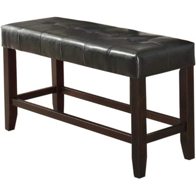 Counter Height 1Pc Bench Dining Room Black Faux Leather Cushion Tufted Seat Wooden Base Comfort Seat Kitchen Dining