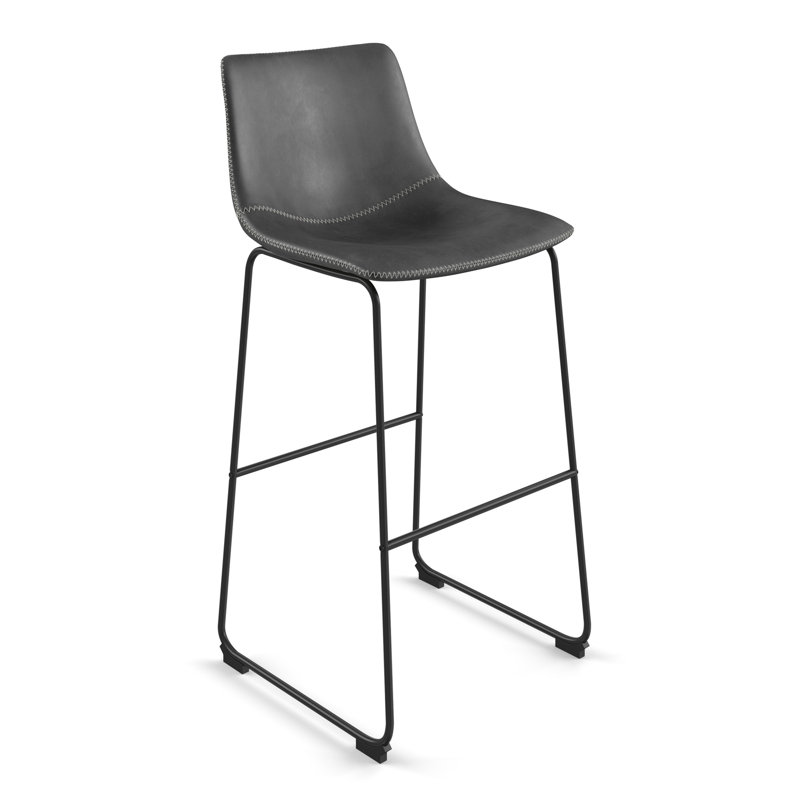 Nia Vegan Leather Bar & Counter Stool, Bar Stool (29" Seat Height), Gray, Black