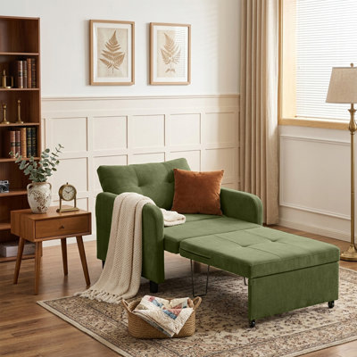 Zero Wall Clearance Sleeper Sofa, 75.6" Extra Long Convertible Armchair Bed with Deep Seat, 2-Step Easy Transformation Single Sofa for Small Spaces, Green
