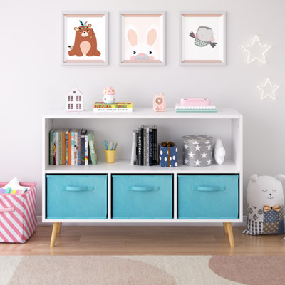 Kids Bookcase With Collapsible Fabric Drawers, Children's Book Display, Toy Storage Cabinet Organizer