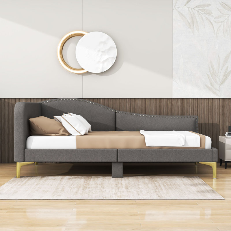 Kimarie Upholstered Daybed with Armrest, Gray, Twin