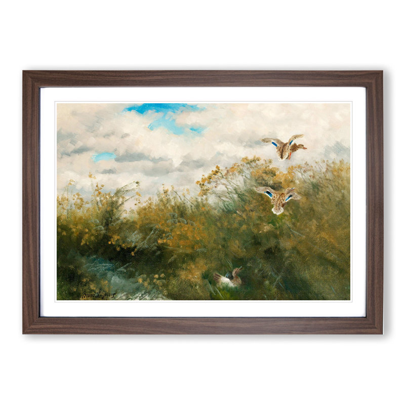 Ducks Taking Flight by Bruno Liljefors - Picture Frame Painting, 48cm H x 65cm W x 2cm D, Walnut Framed
