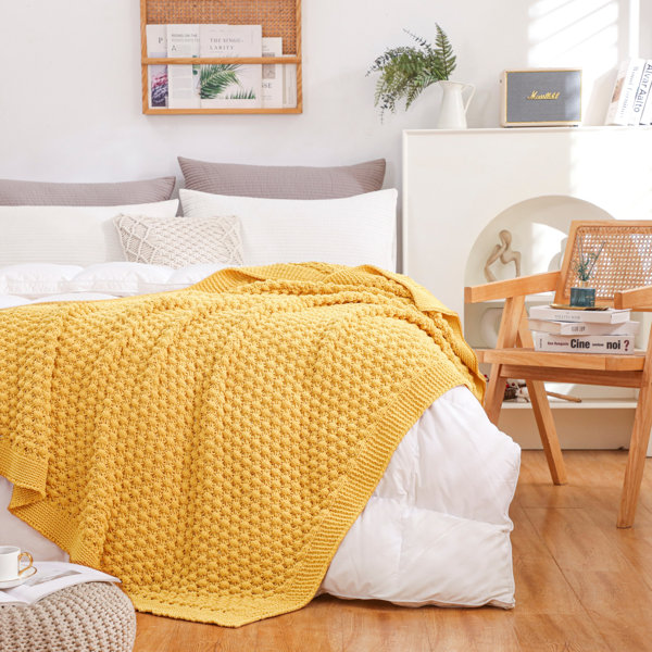 PAVILIA Fleece Throw Blanket For Couch With Pom Pom Fringe, Orange - Main Image