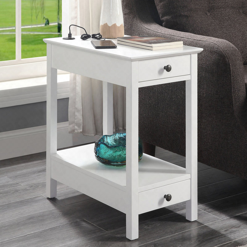 Table d'appoint blanche avec rangement USB