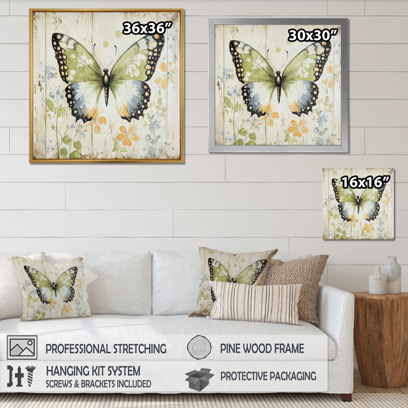 Décoration murale papillon minimaliste en vol I, H 16 po x l 16 po, Reproduction encadrée, Blanc
