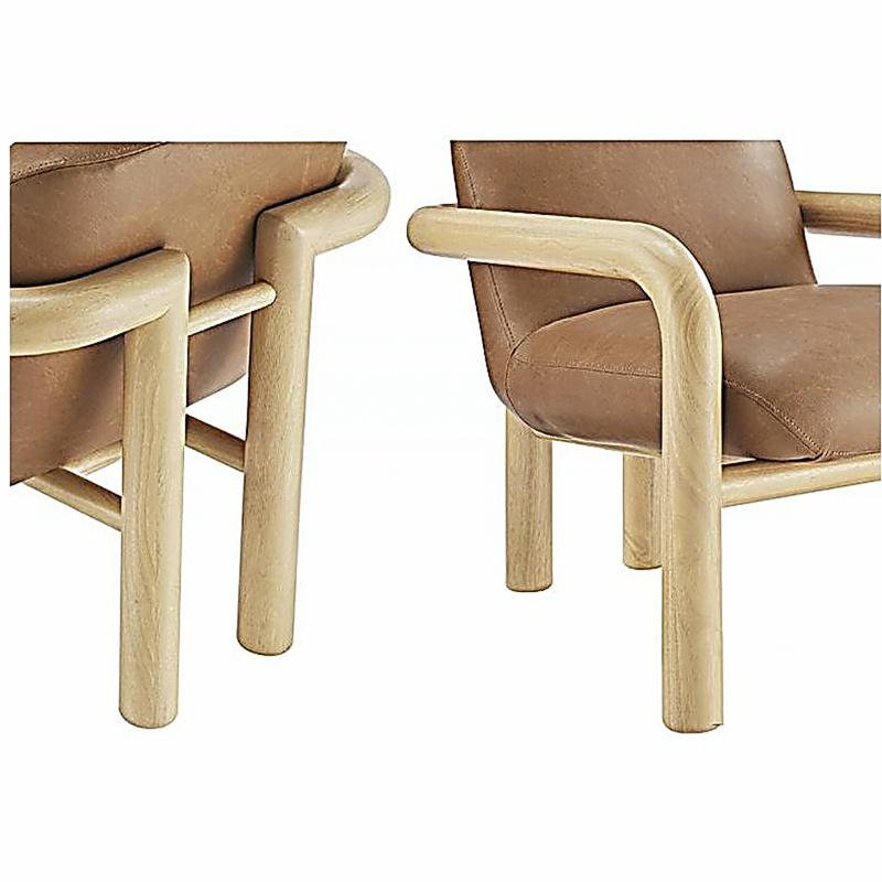 Fauteuil d'appoint rembourré moderne en similicuir avec cadre en bois naturel 1pc, Bois naturel