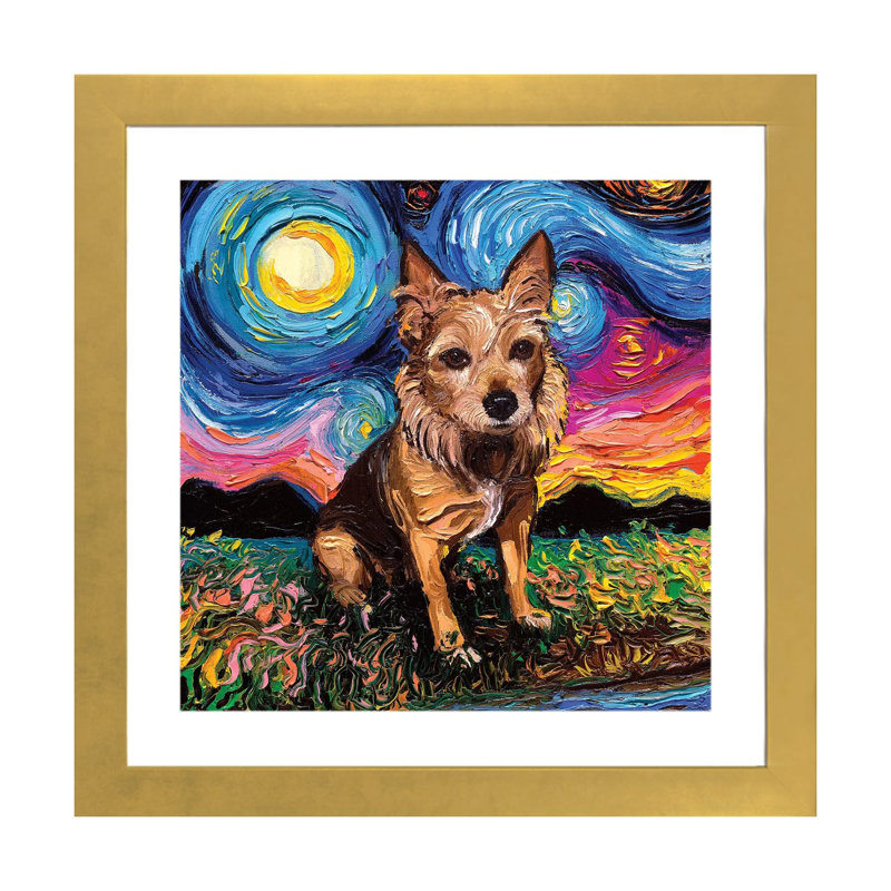 « Australian terrier » par aja Trèves, reproduction d’art, Papier encadré doré, Blanc, H 16 po x l 16 po x p 1 po