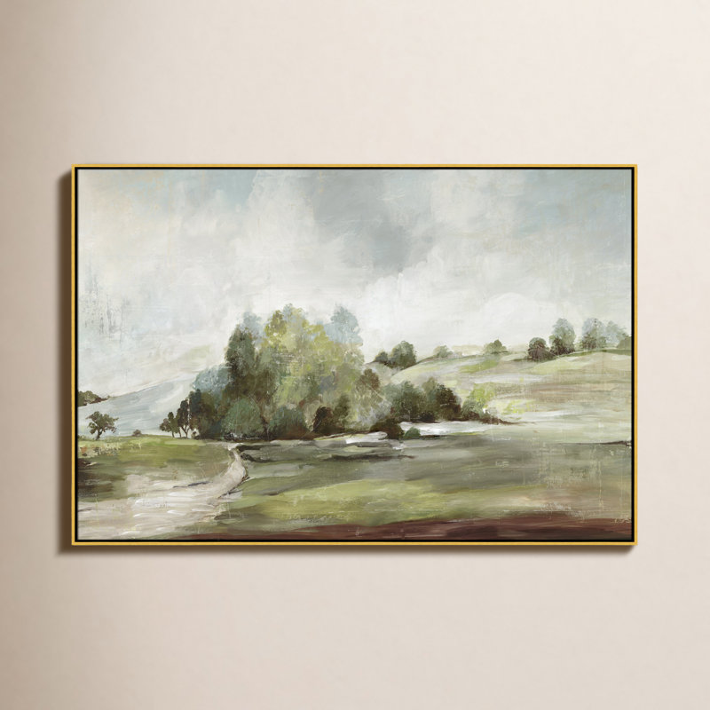 Concorde Green Country Road by Allison Pearce - Floater Frame Print on Canvas, 41.5" H x 61.5" W, Gold