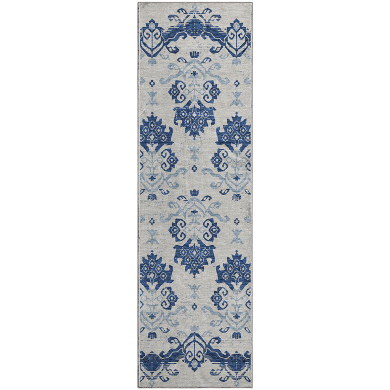 Premium Machine Washable Prisco Navy Rug, Runner 2'3" x 7'6"