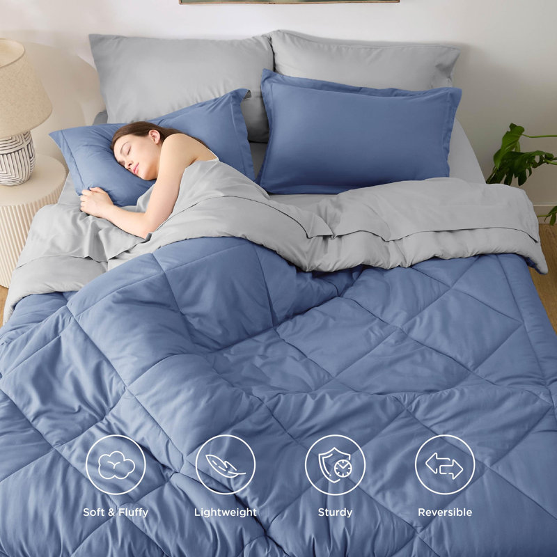 Best Seller Bedsure Comforter Set Reversible Bedding for All Seasons-89GSM, Infinity Blue