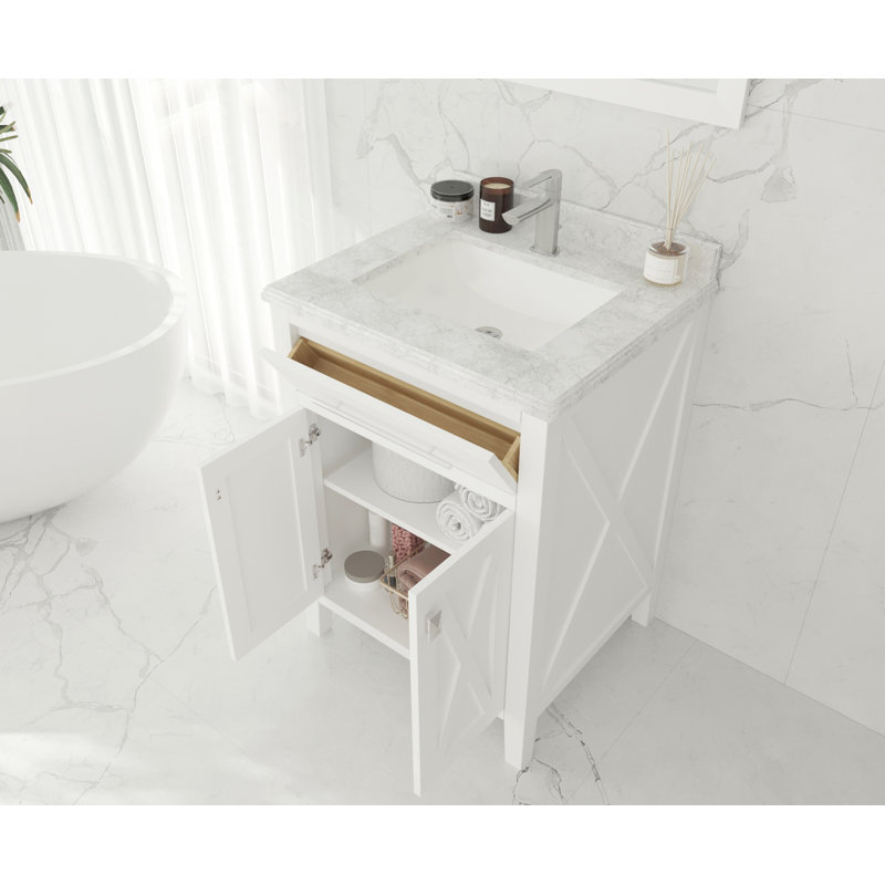 Ensemble de meuble-lavabo simple 24 po Vitiello, Blanc, Marbre blanc