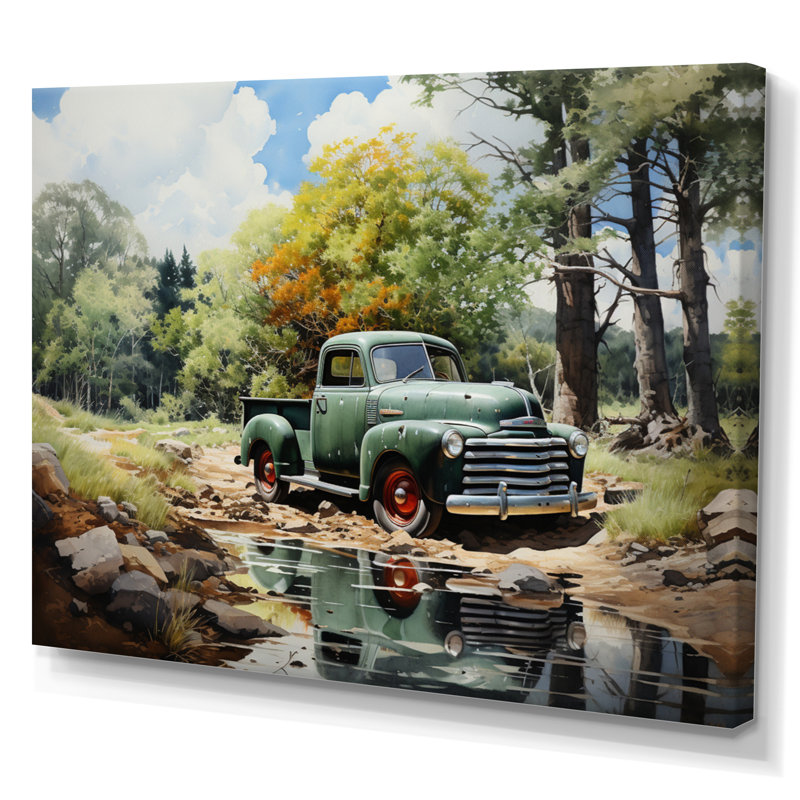 «Pickup Truck Tranquil Lakeside II», reproduction sur toile, Toile tendue, H 34 po x l 44 po x P 1,5 po