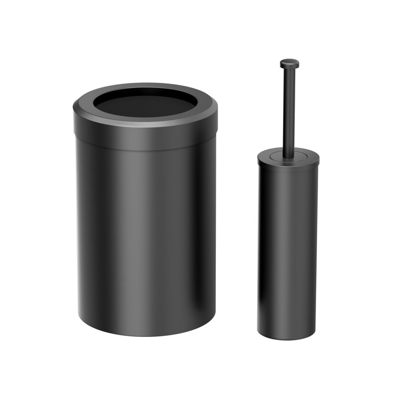 Ensemble de porte-brosse rond pour poubelle / toilette, Noir mat