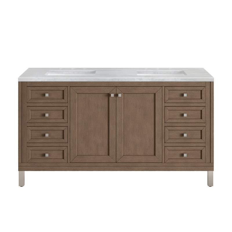 Chicago 60'' W Double Vanity, Charcoal Soapstone, 8" Widespread, Walnut Whisper