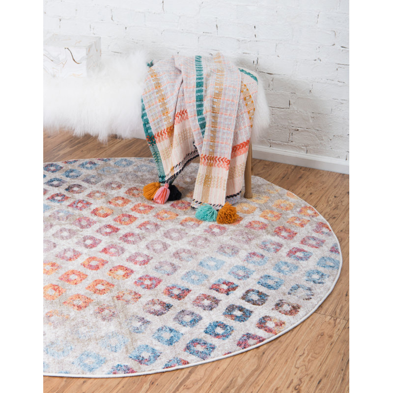 Tapis bleu / orange Beasley, Rond 3 pi 3 po