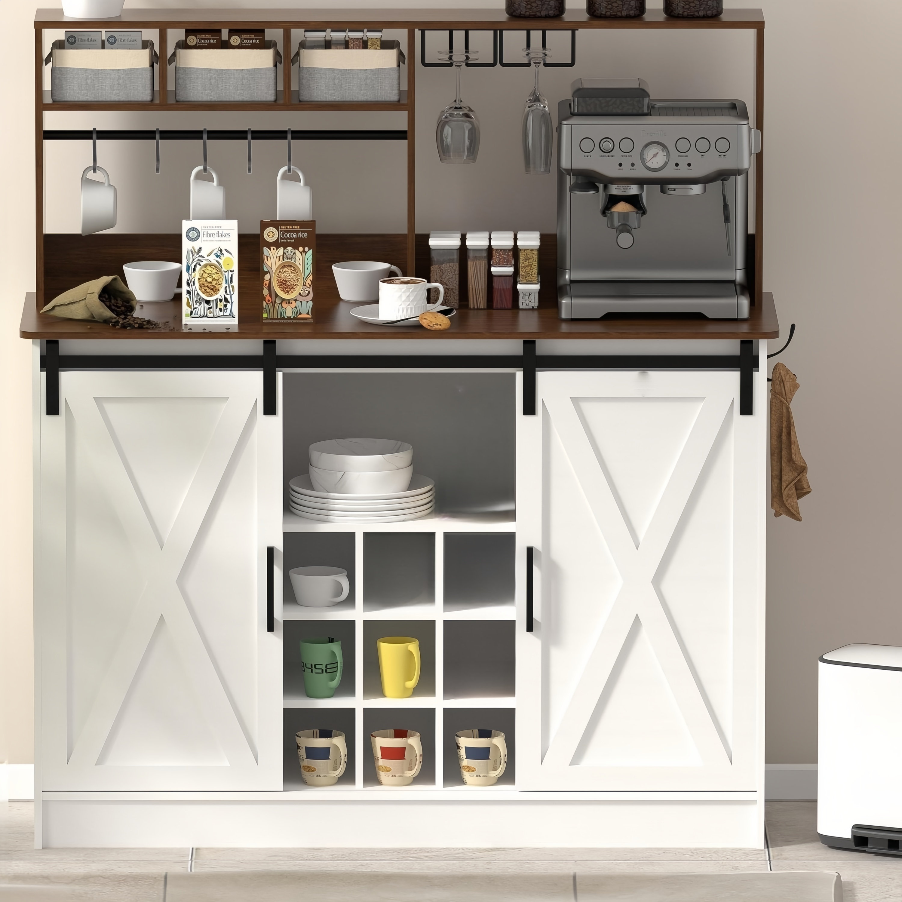 Gracie Oaks Evangelin 42.7'' Coffee Bar Cabinet with Storage & Reviews