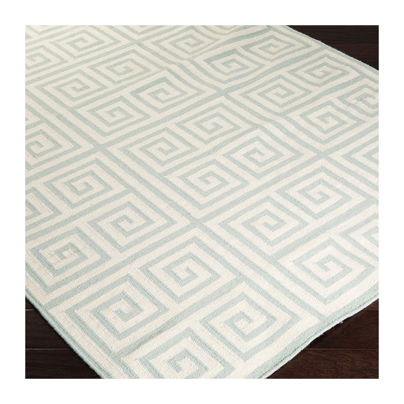 Tapis vert / beige en laine tissé à la main Asencio, Rectangle 3 pi 6 po x 5 pi 6 po