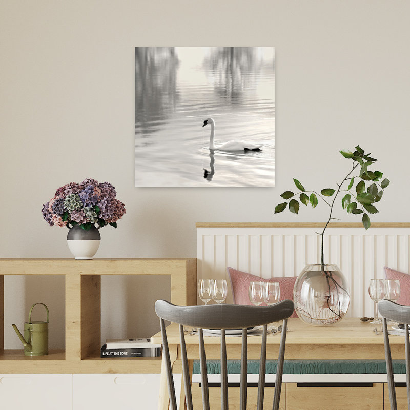Cygne ensoleillé abstrait, art contemporain de paysage animalier, H 18 po x l 18 po