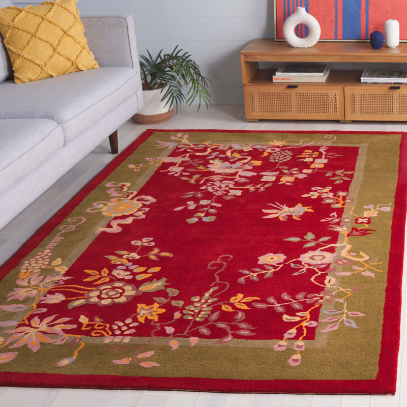 Shrinivas Hand Tufted Wool/Cotton Floral Rug in Red/Green, Rectangle 5' x 8'