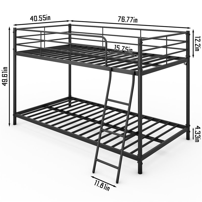 Twin Over Twin Low Profile Junior Bunk Bed, Black