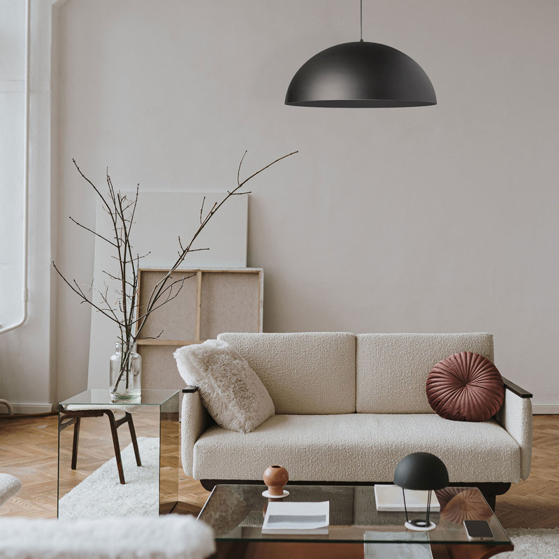 Rancourt 1-Light Dimmable Single Dome Pendant, 10" H x 20" W x 20" D, Matte Black