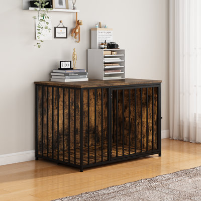 Meuble pour chien pour chien de grande et moyenne taille, chenil décoratif en bois et en acier de 42 pouces