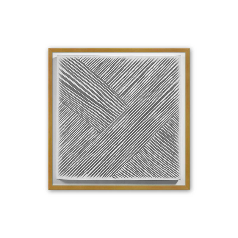 Illusion linéaire III, H 13,75 po x l 13,75 po, Cadre simple en or poli