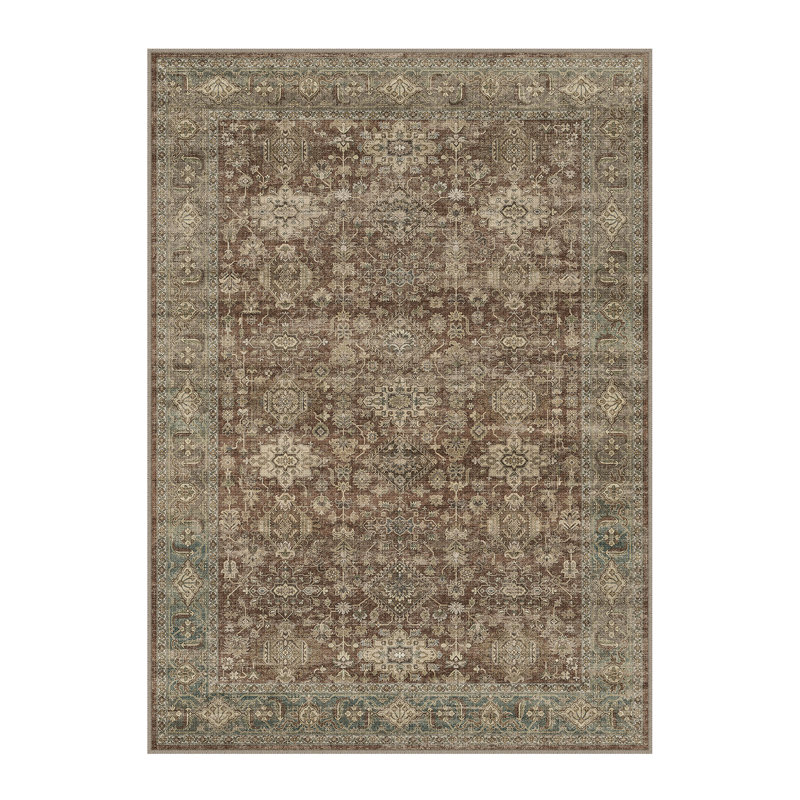 Tapis oriental lavable à la machine avec envers antidérapant Avella, Rust Brown, Rectangulaire 3 pi x 5 pi