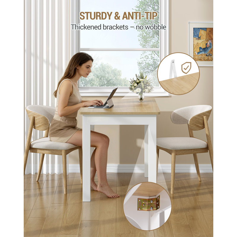 Solid Wood Base Dining Table, Brown and White