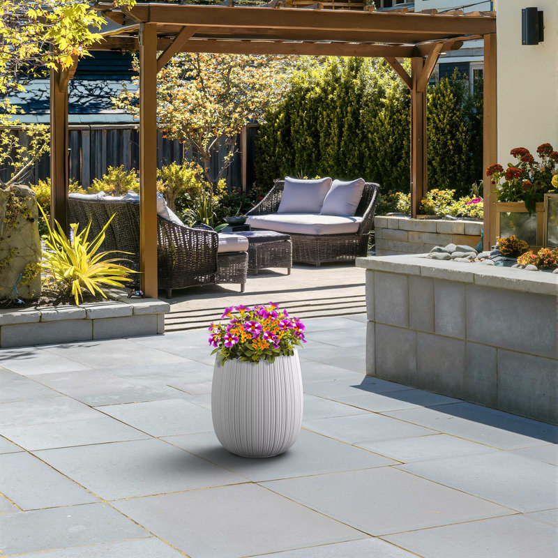 13 in. Middle(Upgraded Inner) Concrete Round Planter / Pot with Drainage Holes, Crisp White (Upgraded Interior)