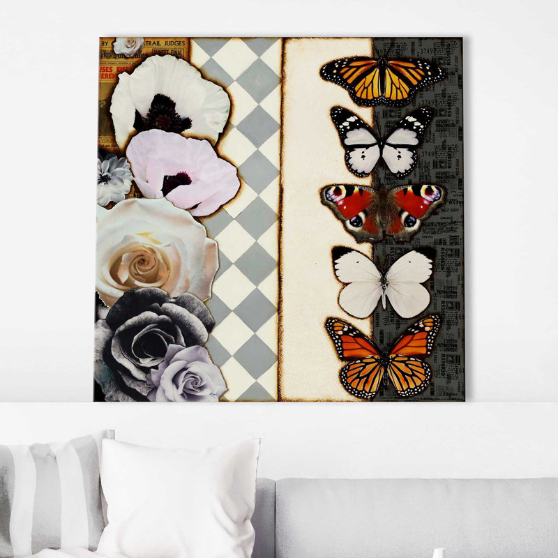 «Flowers and Butterflies - Floater Frame», impression, Toile tendue, H 18 po x l 18 po x P 1 po