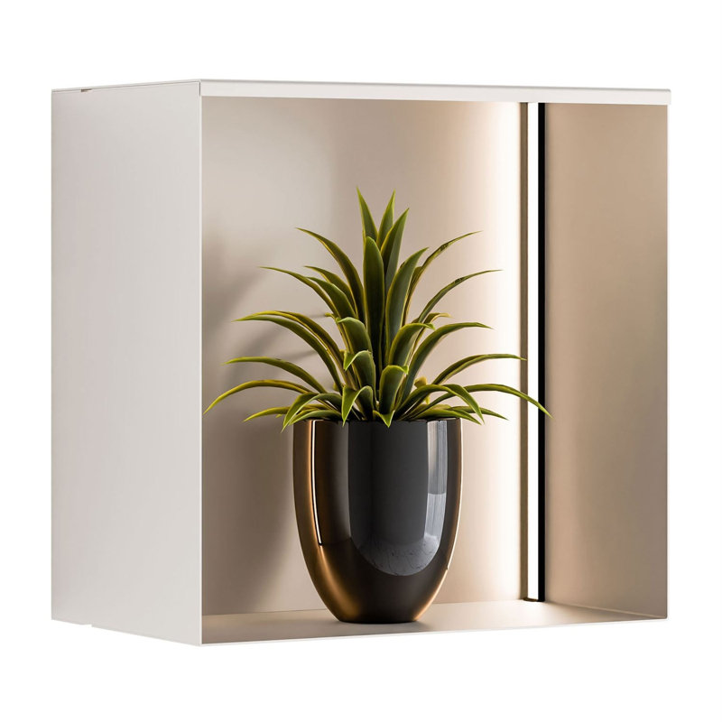 Square Metal Cube Shelf, Cashmere / Cashmere with LED