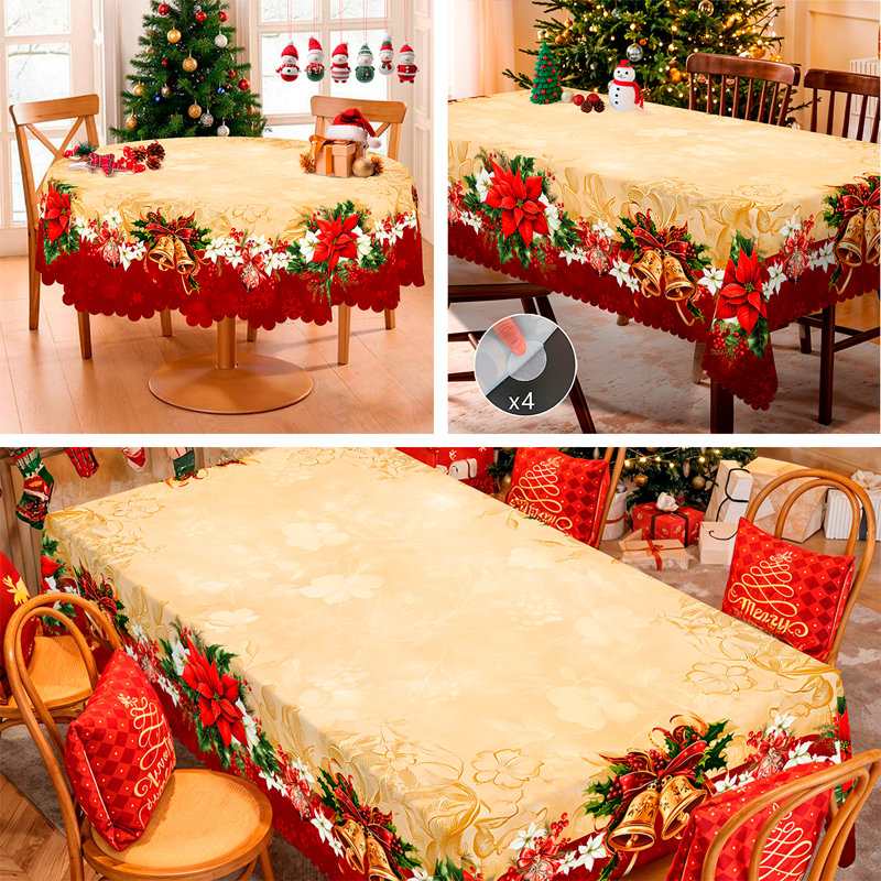 1Pc Round/Rectangular Polyester Tablecloth, Christmas Tablecloth With Pine, Snowman, Truck, Embosed Edge, Christmas Decorations For Dining Table, Festival Party Holiday Table Decoration, Festival Gift
