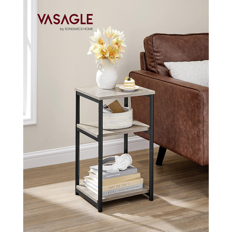 Greige and Black Metal Frame Rectangular End Table with Storage