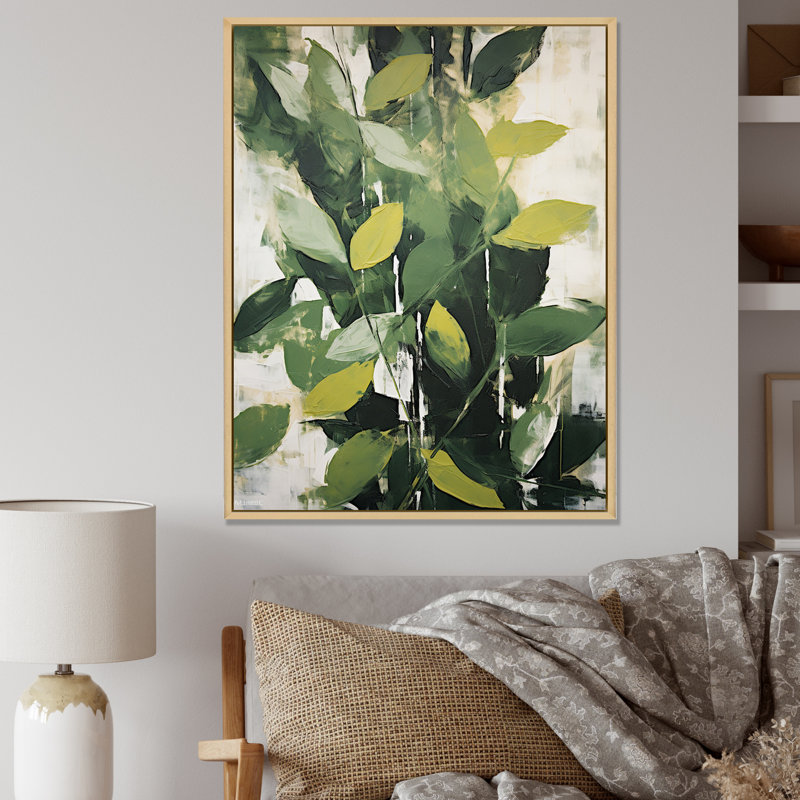 Abstrait, plantes vertes, minimalisme, collage rétro I, H 32 po x l 24 po x P 1 po, Cadre naturel flottant