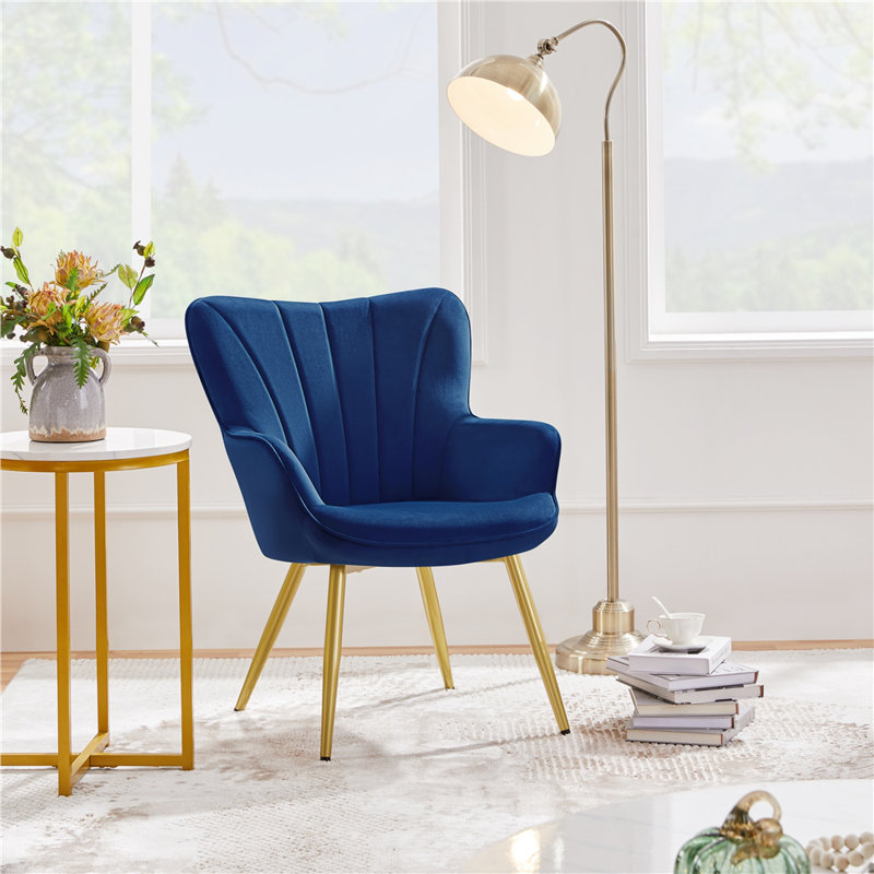 color 125kg Load Capacity Modern Accent Chair with Wing Side and Metal Legs, Blue Velvet, Gold