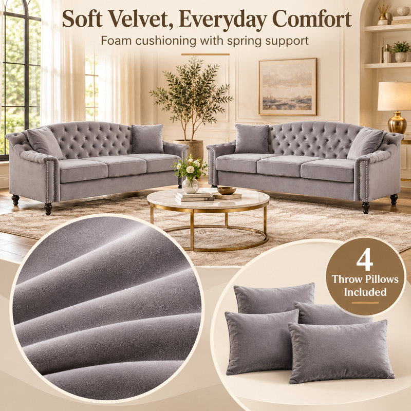 Ensemble de canapés Chesterfield Chisholm, Gris