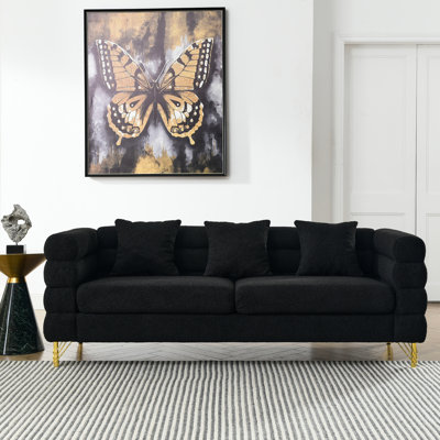 Oversized 3 Seater , 81 Inch - Black Fabric With Pillows Relax In Style For Living Room, Bedroom, Office Sectional Soft Home Comfort